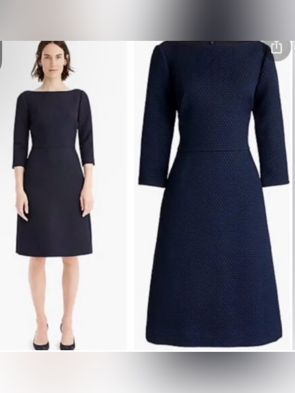 J. Crew new Classic Navy Textured Sheath Dress A-line size 0 with 3/4 sleeve